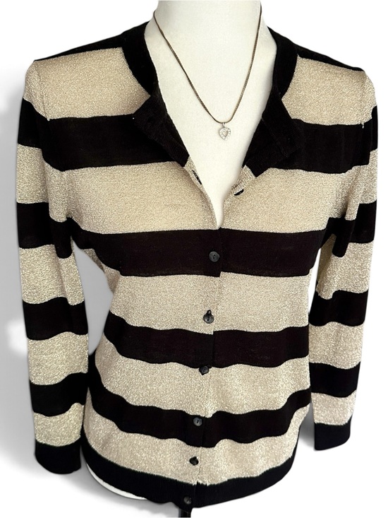 Ann Taylor Sweaters - Ann Taylor Merino Wool Cardigan | Size M | Metallic Gold and Black Wool | Beauty